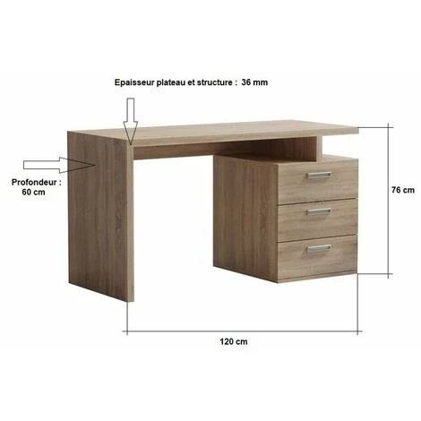 INSIDE75 Bureau RUBY 3 Tiroirs Chêne 120 X 60 Cm - Natural 7 INSIDE75 Bureau RUBY 3 Tiroirs Chêne 120 X 60 Cm - Natural – Image 5