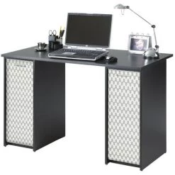 BEAUX MEUBLES PAS CHERS Bureau Noir 2 Caissons à Rideau 120 Cm - Coloris: Vagues Grises 810