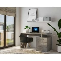 INSIDE75 Bureau RUBY 3 Tiroirs Gris Béton 130 X 70 Cm - Gris -France Bureau Soldes 2022 29046966 2