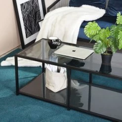 HOMEINBOX Table Basse Rectangulaire Gris Cendre Au Design Industriel - Plateau En Verre Trempé Et Structure En Acier - L 110 X P 50 X H 42 Cm 5034 9 HOMEINBOX Table Basse Rectangulaire Gris Cendre Au Design Industriel - Plateau En Verre Trempé Et Structure En Acier - L 110 X P 50 X H 42 Cm 5034 -France Bureau Soldes 2022 29143480 3