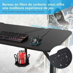 COSTWAY Bureau Gamer, Table Gaming Pour PC Informatique Avec LED Support De Manette Et Porte-Gobelet, Surface En Fibre De Carbone 9 COSTWAY Bureau Gamer, Table Gaming Pour PC Informatique Avec LED Support De Manette Et Porte-Gobelet, Surface En Fibre De Carbone -France Bureau Soldes 2022 29351984 3