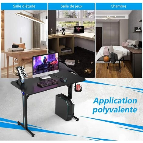 COSTWAY Bureau Gamer, Table Gaming Pour PC Informatique Avec LED Support De Manette Et Porte-Gobelet, Surface En Fibre De Carbone 6 COSTWAY Bureau Gamer, Table Gaming Pour PC Informatique Avec LED Support De Manette Et Porte-Gobelet, Surface En Fibre De Carbone – Image 4