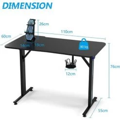 COSTWAY Bureau Gamer, Table Gaming Pour PC Informatique Avec LED Support De Manette Et Porte-Gobelet, Surface En Fibre De Carbone 11 COSTWAY Bureau Gamer, Table Gaming Pour PC Informatique Avec LED Support De Manette Et Porte-Gobelet, Surface En Fibre De Carbone -France Bureau Soldes 2022 29351984 5