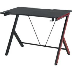 HOMCOM Bureau Gaming Table Bureau Pour Ordinateur De Jeu Avec Crochet Et Porte-Gobelet Patins Réglables 105 X 55 X 75 Cm Noir Et Rouge - Noir