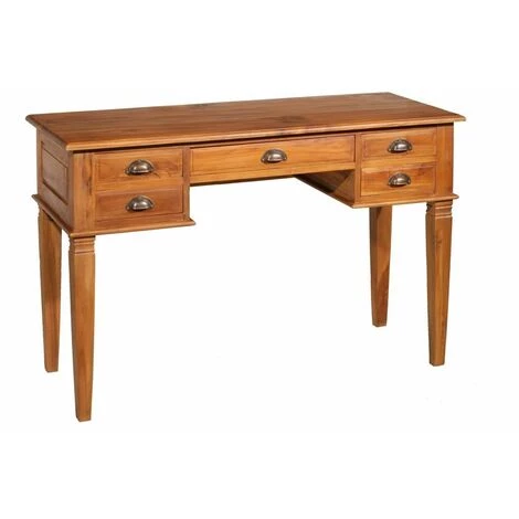 MACABANE AYAN - Bureau 5 Tiroirs Marron Bois Teck - Miel 4 MACABANE AYAN - Bureau 5 Tiroirs Marron Bois Teck - Miel – Image 2