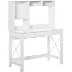 HOMCOM Bureau Bibliothèque 2 En 1 - 3 Niches 4 Espaces De Rangement - Panneaux Particules Métal Blanc - Blanc