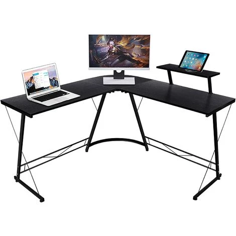QDRECLOD Bureau Informatique Ordinateur Table D’étude En Forme De L, Bureau D’Angle, Grand Bureau PC Portable Study Table De Jeu Station De Travail Pour Bureau à Domicile - Noir 3 QDRECLOD Bureau Informatique Ordinateur Table D’étude En Forme De L, Bureau D’Angle, Grand Bureau PC Portable Study Table De Jeu Station De Travail Pour Bureau à Domicile - Noir
