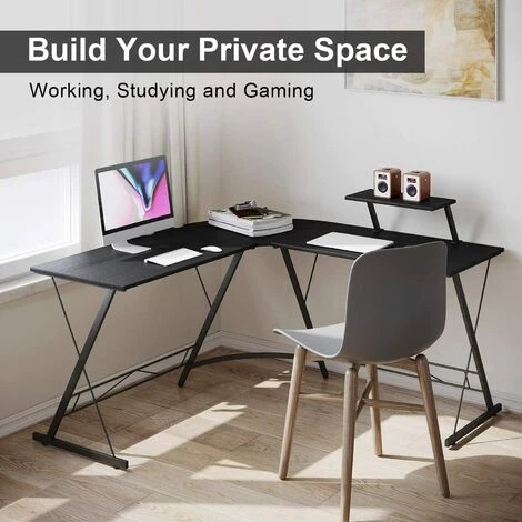 QDRECLOD Bureau Informatique Ordinateur Table D’étude En Forme De L, Bureau D’Angle, Grand Bureau PC Portable Study Table De Jeu Station De Travail Pour Bureau à Domicile - Noir 4 QDRECLOD Bureau Informatique Ordinateur Table D’étude En Forme De L, Bureau D’Angle, Grand Bureau PC Portable Study Table De Jeu Station De Travail Pour Bureau à Domicile - Noir – Image 2