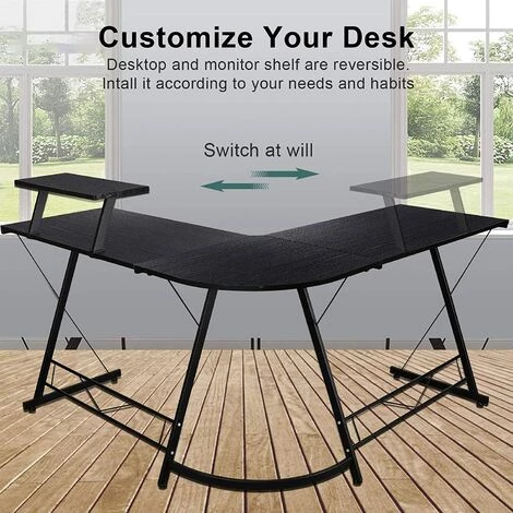QDRECLOD Bureau Informatique Ordinateur Table D’étude En Forme De L, Bureau D’Angle, Grand Bureau PC Portable Study Table De Jeu Station De Travail Pour Bureau à Domicile - Noir 5 QDRECLOD Bureau Informatique Ordinateur Table D’étude En Forme De L, Bureau D’Angle, Grand Bureau PC Portable Study Table De Jeu Station De Travail Pour Bureau à Domicile - Noir – Image 3