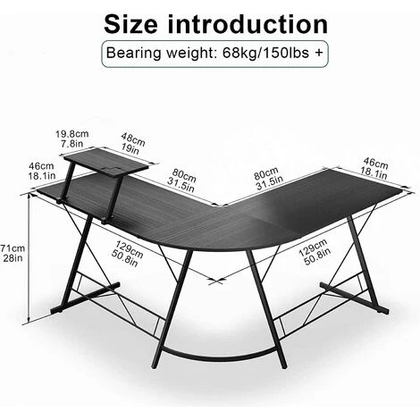 QDRECLOD Bureau Informatique Ordinateur Table D’étude En Forme De L, Bureau D’Angle, Grand Bureau PC Portable Study Table De Jeu Station De Travail Pour Bureau à Domicile - Noir 7 QDRECLOD Bureau Informatique Ordinateur Table D’étude En Forme De L, Bureau D’Angle, Grand Bureau PC Portable Study Table De Jeu Station De Travail Pour Bureau à Domicile - Noir – Image 5