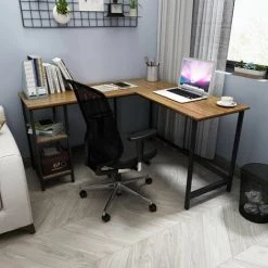 Table De Bureau, Table D'Ordinateur, Bureau Informatique,Table D’Etude Avec Deux Etagères De Rangement, Brun-Meerveil -France Bureau Soldes 2022 29662915 2