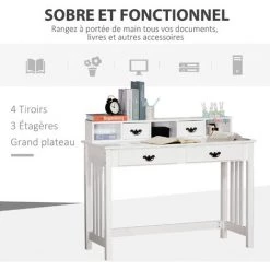 HOMCOM Bureau Secrétaire Style Néo-rétro Dim. 116L X 47l X 93H Cm 4 Tiroirs Poignées Baroques + 3 Niches MDF Blanc - Blanc 11 HOMCOM Bureau Secrétaire Style Néo-rétro Dim. 116L X 47l X 93H Cm 4 Tiroirs Poignées Baroques + 3 Niches MDF Blanc - Blanc -France Bureau Soldes 2022 29675659 5