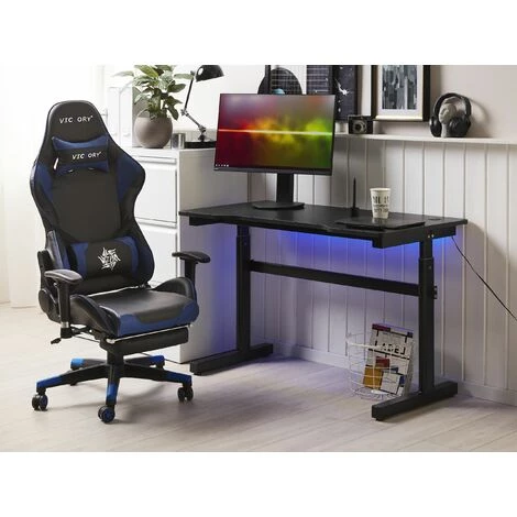 BELIANI Bureau Gamer Ajustable éclairage LED 120 X 60 Cm Noir - Noir 4 BELIANI Bureau Gamer Ajustable éclairage LED 120 X 60 Cm Noir - Noir – Image 2