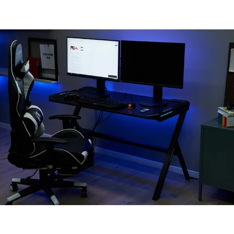BELIANI Bureau Gamer éclairage LED 120 X 60 Cm Noir - Noir 4 BELIANI Bureau Gamer éclairage LED 120 X 60 Cm Noir - Noir – Image 2