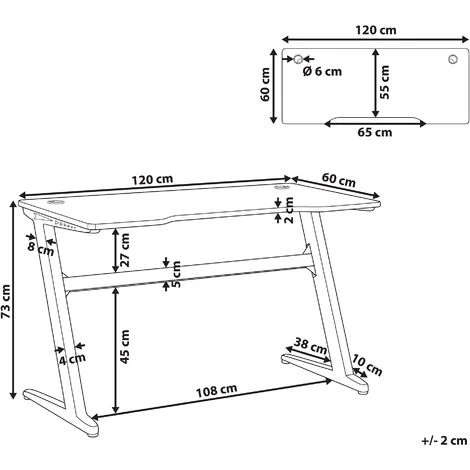 BELIANI Bureau Gamer éclairage LED 120 X 60 Cm Noir - Noir 5 BELIANI Bureau Gamer éclairage LED 120 X 60 Cm Noir - Noir – Image 3