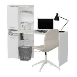 HOMEMANIA Lotus Bureau - Avec Librairie, Etageres, Etageres, Portes - Bureau, Stuidio, Salle - Blanc En Melamine En Agglomere, Metal, 150 X 60 X 135 Cm -France Bureau Soldes 2022 29834159 3