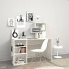HOMEMANIA Bureau Ermes - Avec Bibliotheque Integree, Etageres - Studio, Chambre A Coucher - Blanc En Bois, 130 X 60 X 75 Cm