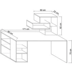 HOMEMANIA Bureau Ermes - Avec Bibliotheque Integree, Etageres - Studio, Chambre A Coucher - Blanc En Bois, 130 X 60 X 75 Cm -France Bureau Soldes 2022 29834249 3