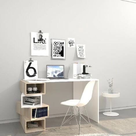 HOME MANIA Bureau Damon - Avec Des Etageres - Du Bureau, Du Studio, De La Piece - Blanc, Sonoma En Bois, 120 X 60 X 75 Cm 3 HOME MANIA Bureau Damon - Avec Des Etageres - Du Bureau, Du Studio, De La Piece - Blanc, Sonoma En Bois, 120 X 60 X 75 Cm