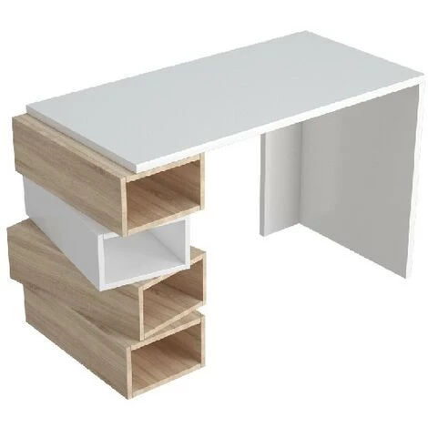 HOME MANIA Bureau Damon - Avec Des Etageres - Du Bureau, Du Studio, De La Piece - Blanc, Sonoma En Bois, 120 X 60 X 75 Cm 4 HOME MANIA Bureau Damon - Avec Des Etageres - Du Bureau, Du Studio, De La Piece - Blanc, Sonoma En Bois, 120 X 60 X 75 Cm – Image 2