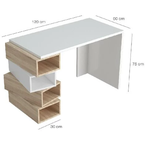HOME MANIA Bureau Damon - Avec Des Etageres - Du Bureau, Du Studio, De La Piece - Blanc, Sonoma En Bois, 120 X 60 X 75 Cm 5 HOME MANIA Bureau Damon - Avec Des Etageres - Du Bureau, Du Studio, De La Piece - Blanc, Sonoma En Bois, 120 X 60 X 75 Cm – Image 3