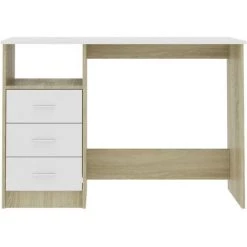 TRUE DEAL Bureau Avec Tiroirs Blanc Et Chêne Sonoma 110x50x76cm Aggloméré -France Bureau Soldes 2022 30019114 4