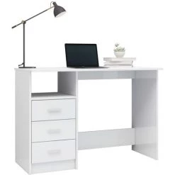 TRUE DEAL Bureau Avec Tiroirs Blanc Brillant 110x50x76 Cm Aggloméré -France Bureau Soldes 2022 30019115 3