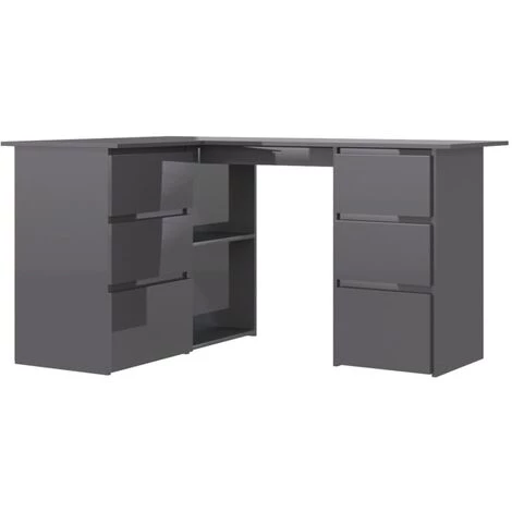 TRUE DEAL Bureau D'angle Gris Brillant 145x100x76 Cm Aggloméré 4 TRUE DEAL Bureau D'angle Gris Brillant 145x100x76 Cm Aggloméré – Image 2