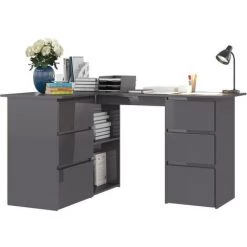 TRUE DEAL Bureau D'angle Gris Brillant 145x100x76 Cm Aggloméré 9 TRUE DEAL Bureau D'angle Gris Brillant 145x100x76 Cm Aggloméré -France Bureau Soldes 2022 30020073 3