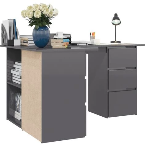 TRUE DEAL Bureau D'angle Gris Brillant 145x100x76 Cm Aggloméré 6 TRUE DEAL Bureau D'angle Gris Brillant 145x100x76 Cm Aggloméré – Image 4