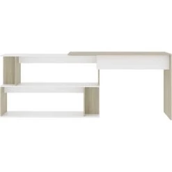 TRUE DEAL Bureau D'angle Blanc Et Chêne Sonoma 200x50x76 Cm Aggloméré -France Bureau Soldes 2022 30020097 4