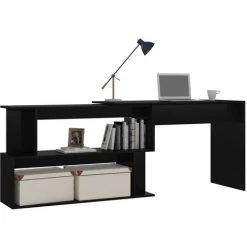 TRUE DEAL Bureau D'angle Noir Brillant 200x50x76 Cm Aggloméré -France Bureau Soldes 2022 30020106 3