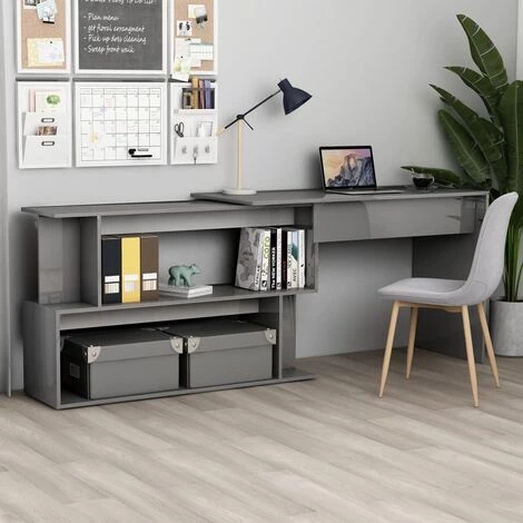 TRUE DEAL Bureau D'angle Gris Brillant 200x50x76 Cm Aggloméré 3 TRUE DEAL Bureau D'angle Gris Brillant 200x50x76 Cm Aggloméré