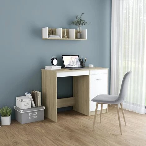 TRUE DEAL Bureau Blanc Et Chêne Sonoma 100x50x76 Cm Aggloméré 3 TRUE DEAL Bureau Blanc Et Chêne Sonoma 100x50x76 Cm Aggloméré