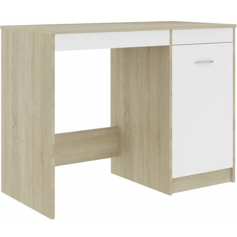 TRUE DEAL Bureau Blanc Et Chêne Sonoma 100x50x76 Cm Aggloméré 4 TRUE DEAL Bureau Blanc Et Chêne Sonoma 100x50x76 Cm Aggloméré – Image 2