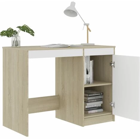 TRUE DEAL Bureau Blanc Et Chêne Sonoma 100x50x76 Cm Aggloméré 7 TRUE DEAL Bureau Blanc Et Chêne Sonoma 100x50x76 Cm Aggloméré – Image 5