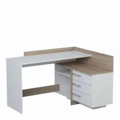 DEMEYERE Bureau D'angle 3 Tiroirs - Décor Chene Et Blanc - L 128,5 X P 105,7 X H 83,2 Cm - THALES
