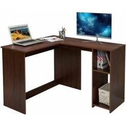 HOMYLIN Bureau D'ordinateur D'angle En Forme De L Avec 2 Niveaux De Rangement Pour La Maison Ou Le Bureau En Noyer