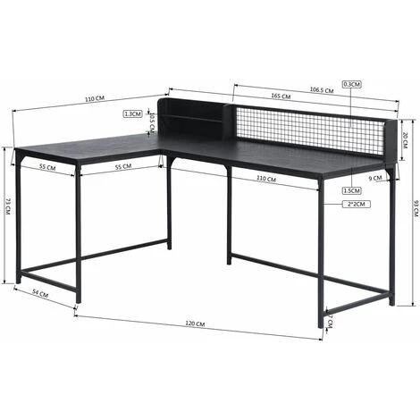 HOMYLIN Bureau D'ordinateur En Forme De L - Bureau D'angle En MDF - Table Stable En Nior - 165 X 110 X 75-95 Cm 6 HOMYLIN Bureau D'ordinateur En Forme De L - Bureau D'angle En MDF - Table Stable En Nior - 165 X 110 X 75-95 Cm – Image 4