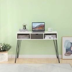 OOBEST Console Vintage 1 Tiroir Pied épingle Blanc Noir -France Bureau Soldes 2022 30386777 4