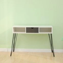 OOBEST Console Vintage 1 Tiroir Pied épingle Blanc Noir -France Bureau Soldes 2022 30386777 5