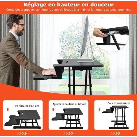 COSTWAY Poste De Travail Assis-Debout, Bureau D’Ordinateur Portable Reglable En Hauteur, Idéal Pour Bureau Ou à Domicile 5 COSTWAY Poste De Travail Assis-Debout, Bureau D’Ordinateur Portable Reglable En Hauteur, Idéal Pour Bureau Ou à Domicile – Image 3