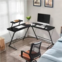 Yaheetech Bureau D'angle Table Informatique En Forme De L Table D'étude Avec Support D’écran Pieds Réglables Pour Bureau Chambre Studio Gain De Place Noir/L 130x130x75/96,5 Cm -France Bureau Soldes 2022 30539871 5