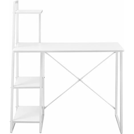 HELLOSHOP26 Bureau Avec étagères De Rangement Poste De Travail Table De Bureau Panneau De Fibre De Bois Mélaminé Et Métal 117 X 102 X 50 Cm Blanc - Blanc 3 HELLOSHOP26 Bureau Avec étagères De Rangement Poste De Travail Table De Bureau Panneau De Fibre De Bois Mélaminé Et Métal 117 X 102 X 50 Cm Blanc - Blanc