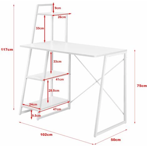 HELLOSHOP26 Bureau Avec étagères De Rangement Poste De Travail Table De Bureau Panneau De Fibre De Bois Mélaminé Et Métal 117 X 102 X 50 Cm Blanc - Blanc 4 HELLOSHOP26 Bureau Avec étagères De Rangement Poste De Travail Table De Bureau Panneau De Fibre De Bois Mélaminé Et Métal 117 X 102 X 50 Cm Blanc - Blanc – Image 2