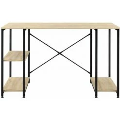 HELLOSHOP26 Bureau Avec étagères Table Poste De Travail Panneau De Particules Mélaminé Et Acier Revêtu Par Poudre 75 X 120 X 60 Cm Chêne Et Noir - Beige