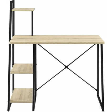 HELLOSHOP26 Bureau Avec étagères De Rangement Poste De Travail Table De Bureau Panneau De Fibre De Bois Mélaminé Et Métal 117 X 102 X 50 Cm Chêne Et Noir - Beige 3 HELLOSHOP26 Bureau Avec étagères De Rangement Poste De Travail Table De Bureau Panneau De Fibre De Bois Mélaminé Et Métal 117 X 102 X 50 Cm Chêne Et Noir - Beige