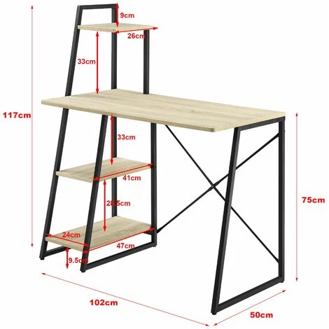 HELLOSHOP26 Bureau Avec étagères De Rangement Poste De Travail Table De Bureau Panneau De Fibre De Bois Mélaminé Et Métal 117 X 102 X 50 Cm Chêne Et Noir - Beige 4 HELLOSHOP26 Bureau Avec étagères De Rangement Poste De Travail Table De Bureau Panneau De Fibre De Bois Mélaminé Et Métal 117 X 102 X 50 Cm Chêne Et Noir - Beige – Image 2