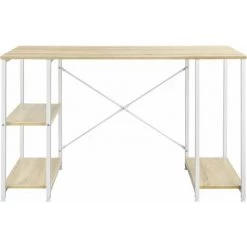 HELLOSHOP26 Bureau Avec étagères Table Poste De Travail Panneau De Particules Mélaminé Et Acier 75 X 120 X 60 Cm Chêne Et Blanc - Beige