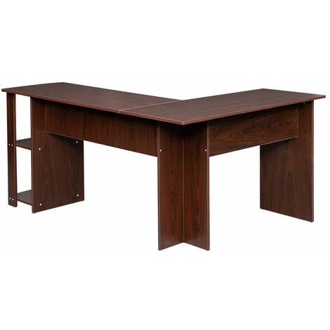 TALKEACH Bureau D'ordinateur à Angle Droit En Bois L étagère à Deux étages - Brun Foncé - Brun Foncé 5 TALKEACH Bureau D'ordinateur à Angle Droit En Bois L étagère à Deux étages - Brun Foncé - Brun Foncé – Image 3